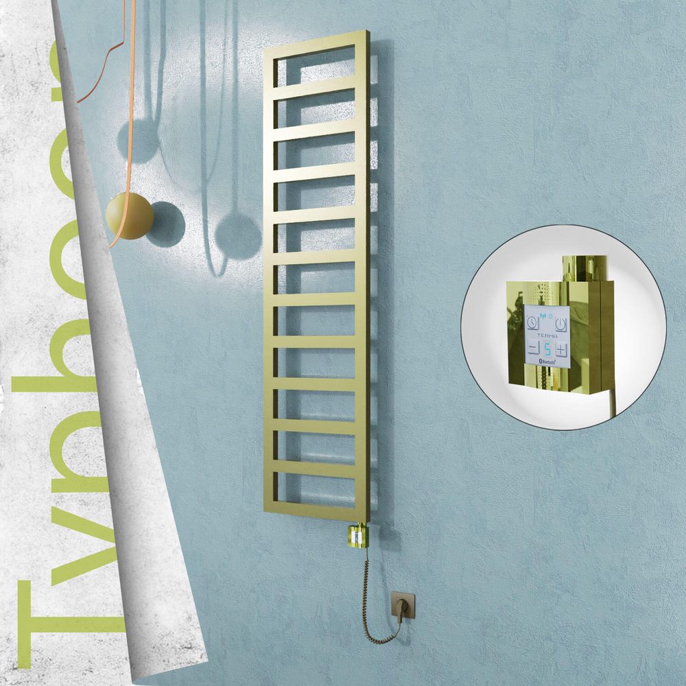 Typhoon Elektrikli Paslanmaz Çelik Havlupan 400x1020 Satine Altın (KTX4 Termostat) 300W Spiral Kablolu - 1