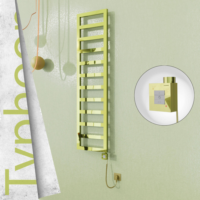Typhoon Sèche-serviettes Électrique en Inox 400x1020 Doré (KTX1 Thermostat) 300W Câble Spiralé