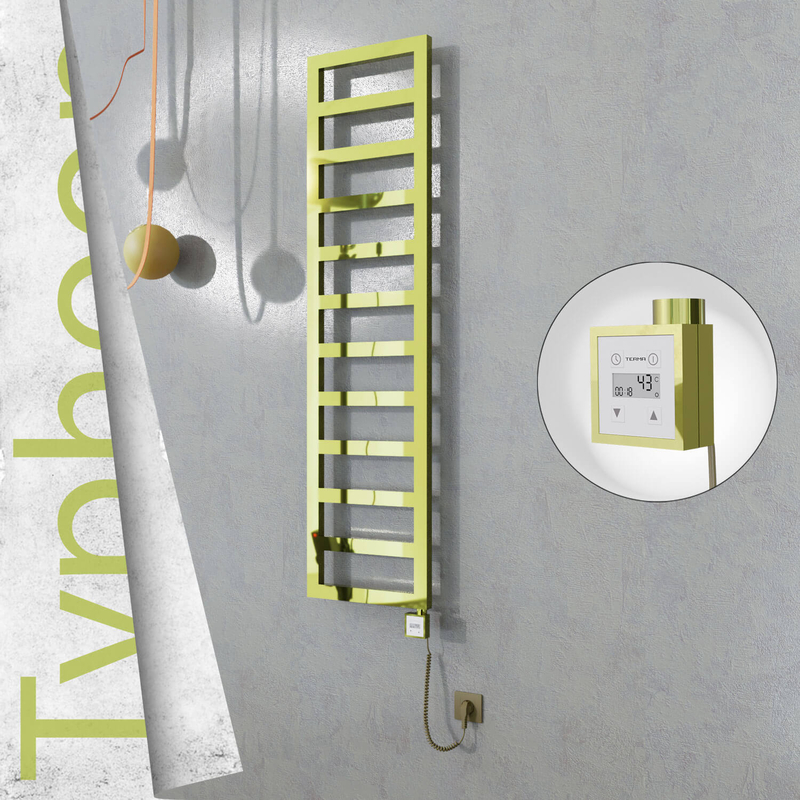 Typhoon Sèche-serviettes Électrique en Inox 400x1020 Doré (KTX3 Thermostat) 300W Câble Spiralé 