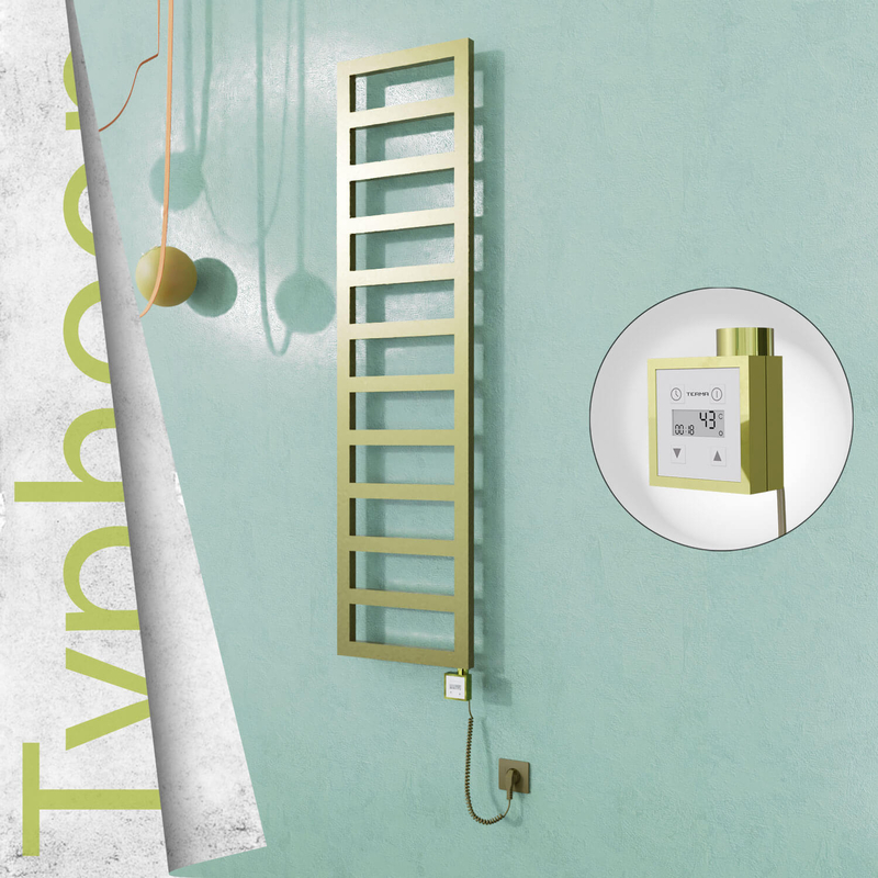 Typhoon Sèche-serviettes Électrique en Inox 400x1020 Doré Satiné (KTX3 Thermostat) 300W Câble Spiralé 