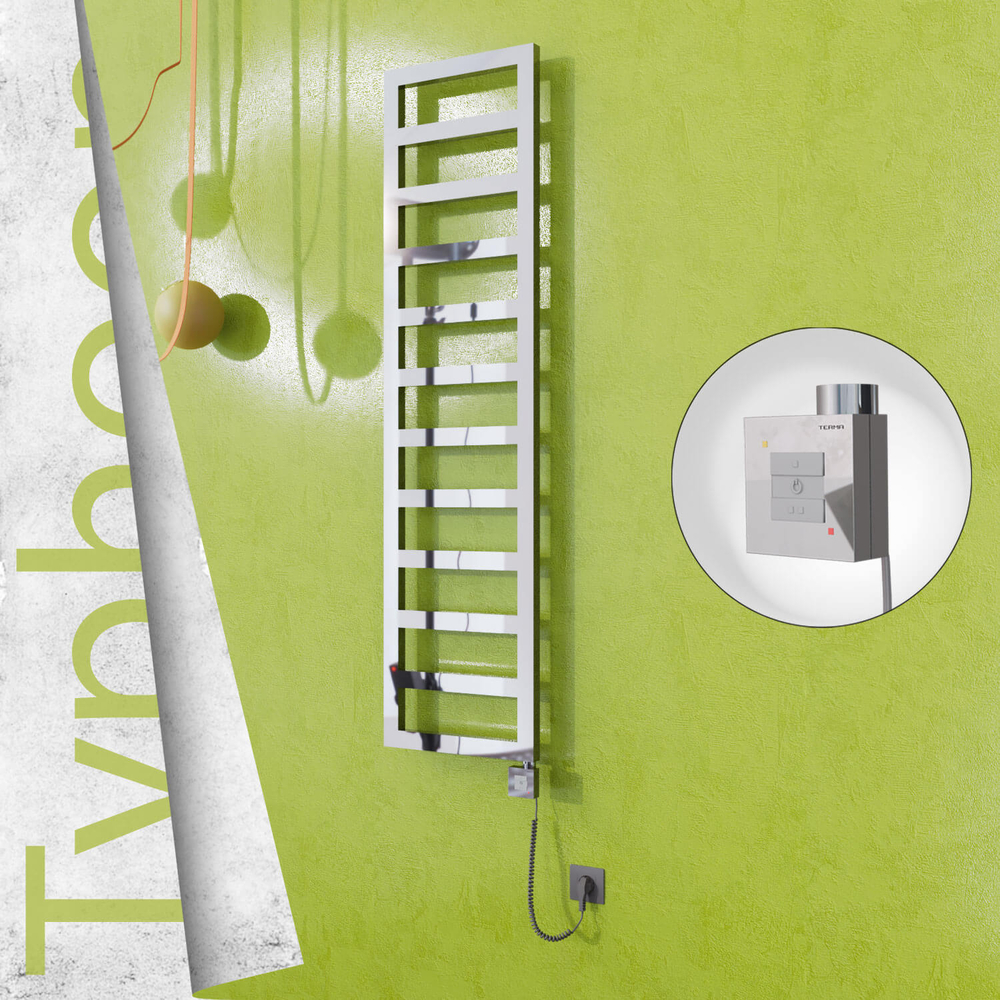 Typhoon Sèche-serviettes Électrique en Inox 400x1020 Poli Miroir (KTX1 Thermostat) 300W Câble Spiralé - 1