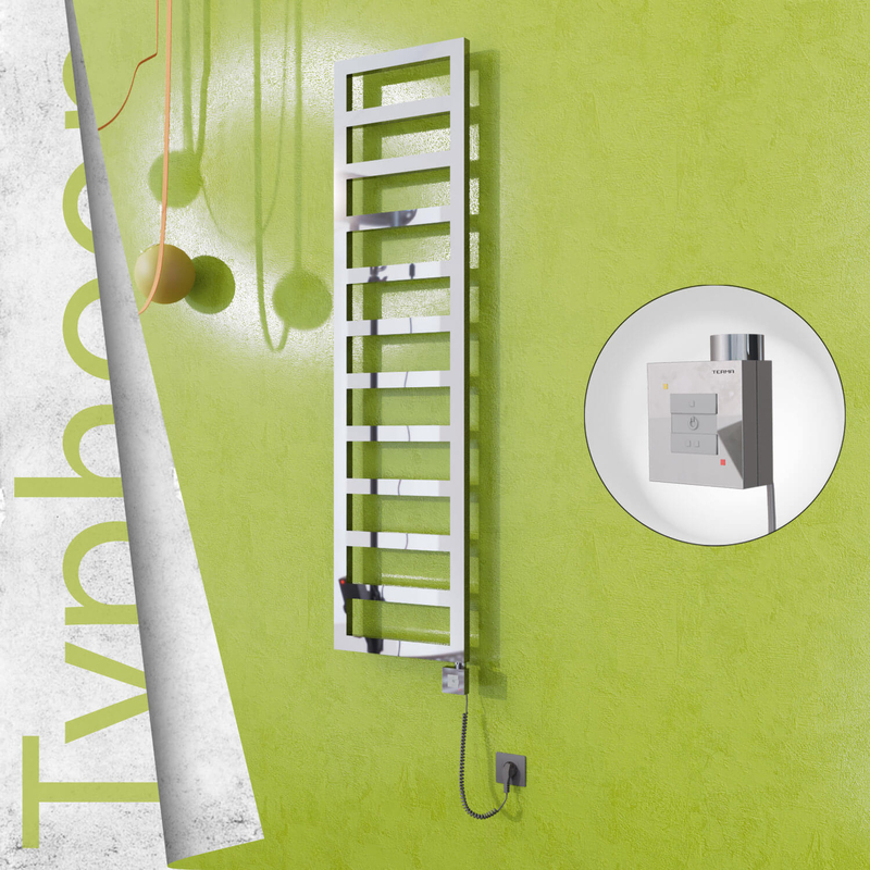 Typhoon Sèche-serviettes Électrique en Inox 400x1020 Poli Miroir (KTX1 Thermostat) 300W Câble Spiralé
