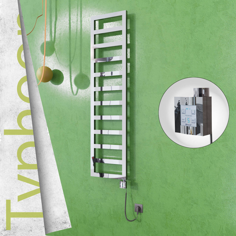 Typhoon Sèche-serviettes Électrique en Inox 400x1020 Poli Miroir (KTX4 Thermostat) 300W Câble Spiralé - 1