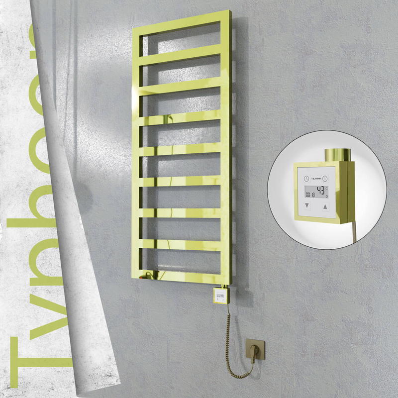 Typhoon Sèche-serviettes Électrique en Inox 400x1160 Doré (KTX3 Thermostat) 300W Câble Spiralé 
