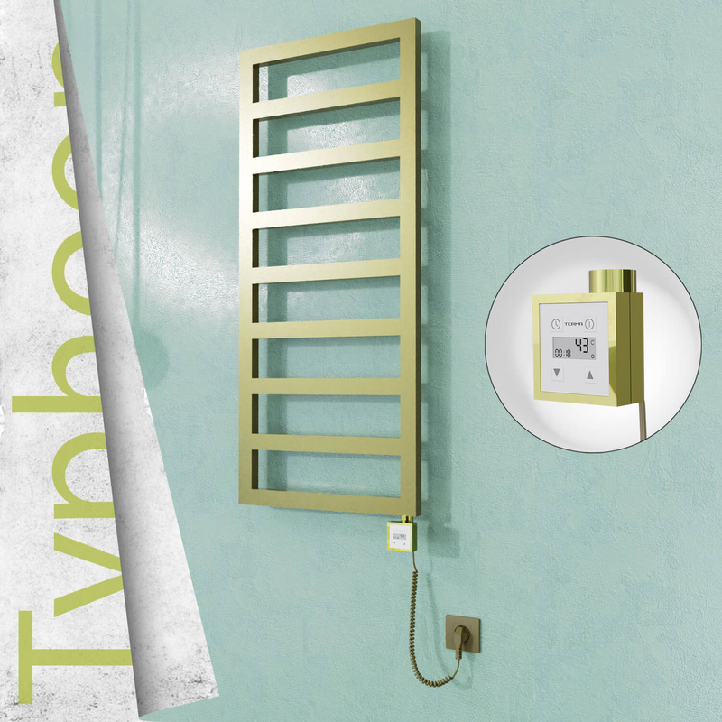 Typhoon Sèche-serviettes Électrique en Inox 400x1160 Doré Satiné (KTX3 Thermostat) 300W Câble Spiralé 