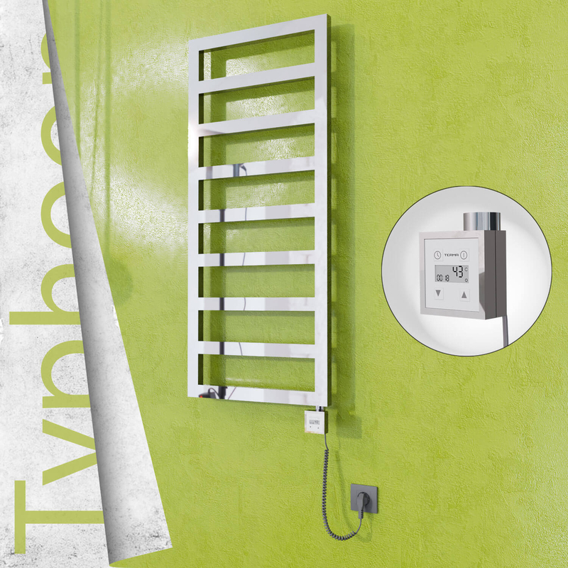 Typhoon Sèche-serviettes Électrique en Inox 400x1160 Poli Miroir (KTX3 Thermostat) 300W Câble Spiralé 