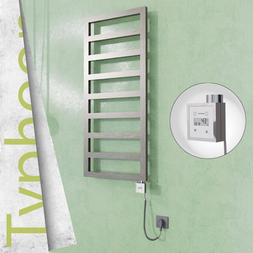 Typhoon Sèche-serviettes Électrique en Inox 400x1160 Poli Satiné (KTX3 Thermostat) 300W Câble Spiralé - 1