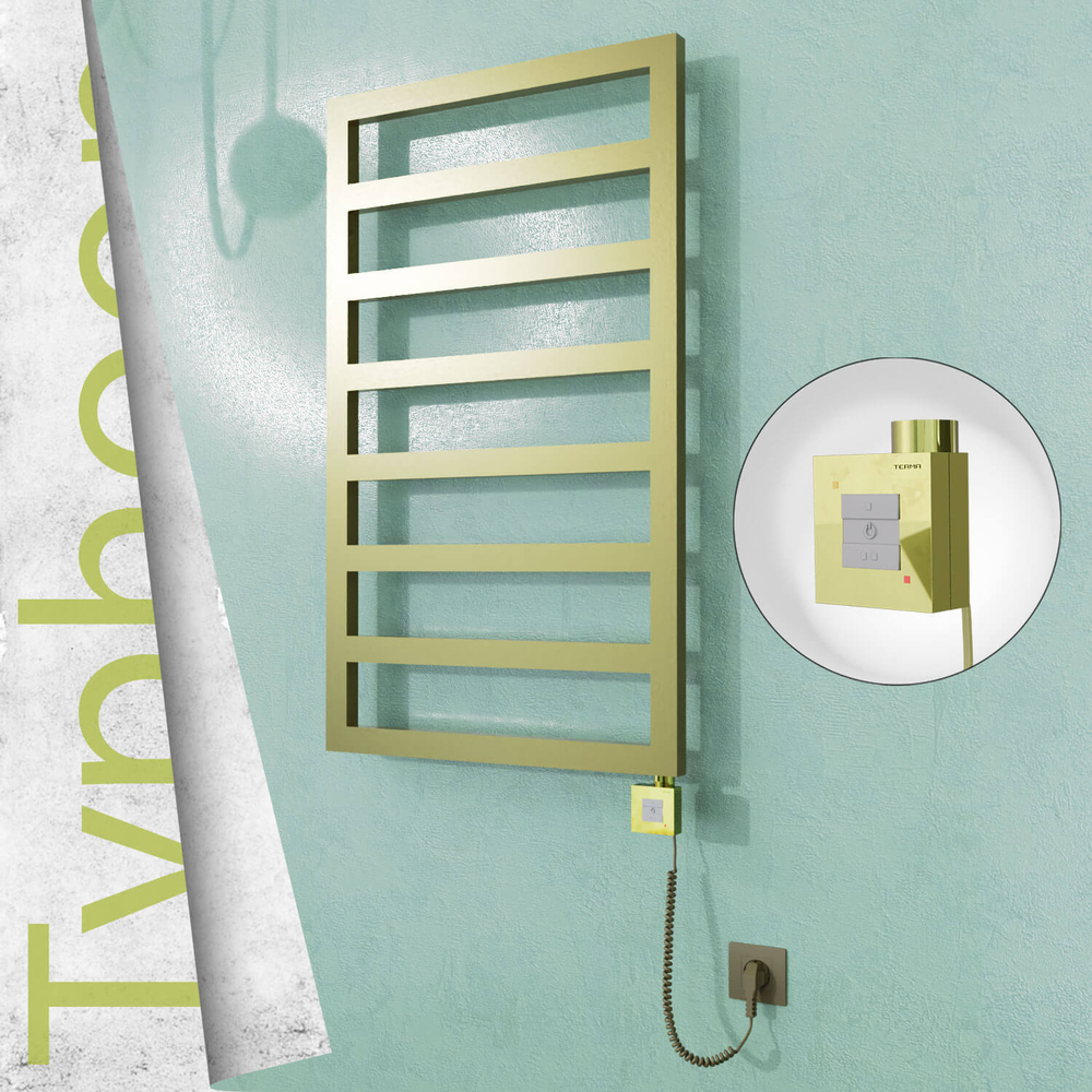 Typhoon Sèche-serviettes Électrique en Inox 400x1580 Doré Satiné (KTX1 Thermostat) 300W Câble Spiralé - 1