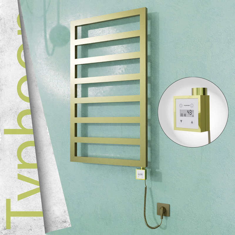 Typhoon Sèche-serviettes Électrique en Inox 400x1580 Doré Satiné (KTX3 Thermostat) 300W Câble Spiralé 
