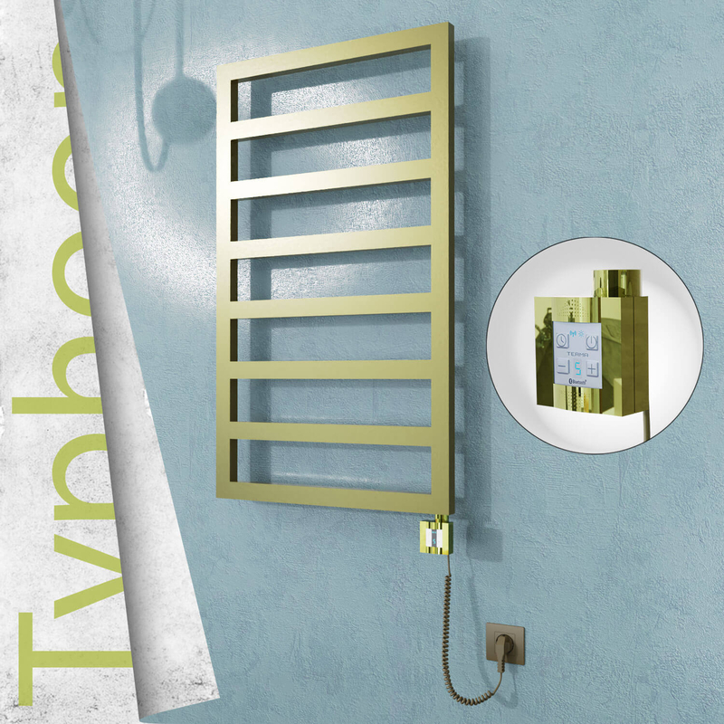 Typhoon Sèche-serviettes Électrique en Inox 400x1580 Doré Satiné (KTX4 Thermostat) 300W Câble Spiralé
