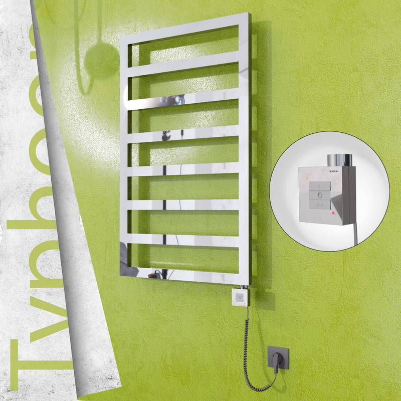 Typhoon Sèche-serviettes Électrique en Inox 400x1580 Poli Miroir (KTX1 Thermostat) 300W Câble Spiralé 