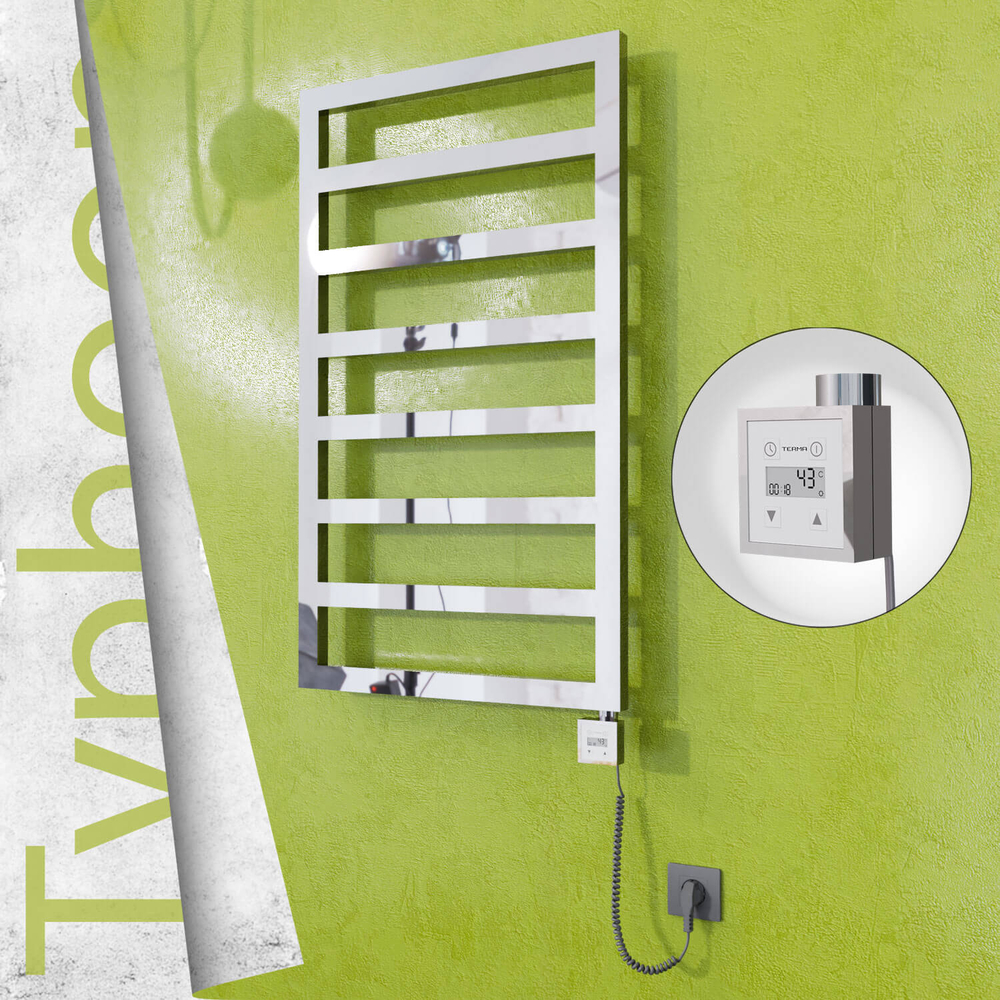 Typhoon Sèche-serviettes Électrique en Inox 400x1580 Poli Miroir (KTX3 Thermostat) 300W Câble Spiralé - 1