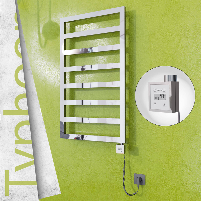 Typhoon Sèche-serviettes Électrique en Inox 400x1580 Poli Miroir (KTX3 Thermostat) 300W Câble Spiralé 