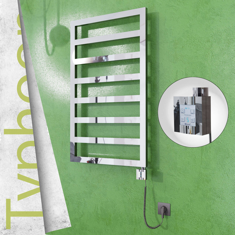 Typhoon Sèche-serviettes Électrique en Inox 400x1580 Poli Miroir (KTX4 Thermostat) 300W Câble Spiralé