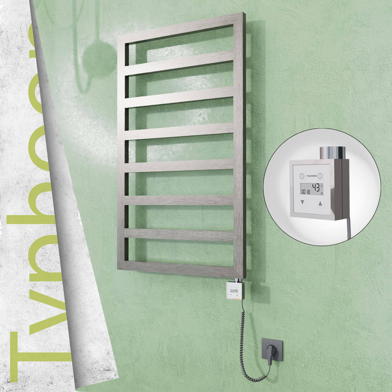 Typhoon Sèche-serviettes Électrique en Inox 400x1580 Poli Satiné (KTX3 Thermostat) 300W Câble Spiralé 