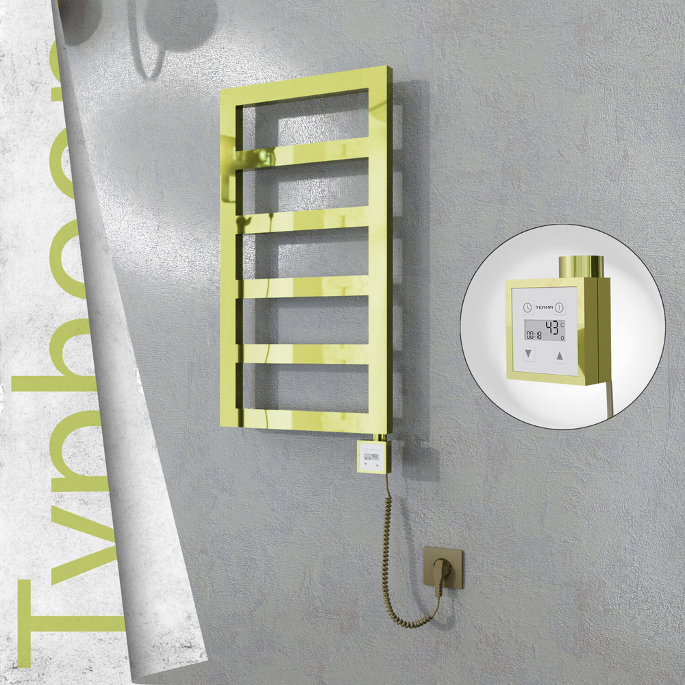 Typhoon Sèche-serviettes Électrique en Inox 400x740 Doré (KTX3 Thermostat) 200W Câble Spiralé - 1