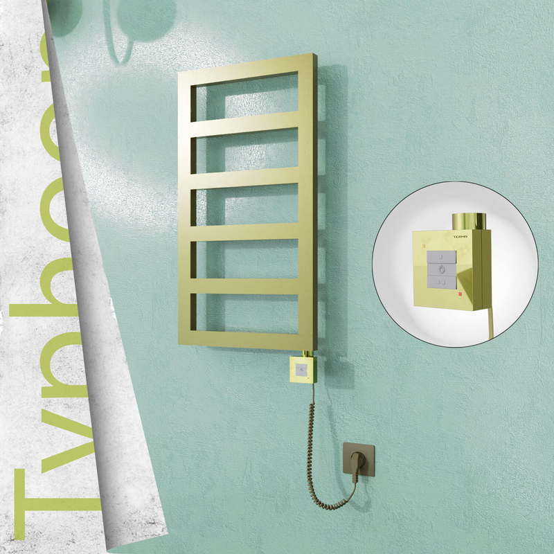 Typhoon Sèche-serviettes Électrique en Inox 400x740 Doré Satiné (KTX1 Thermostat) 200W Câble Spiralé 
