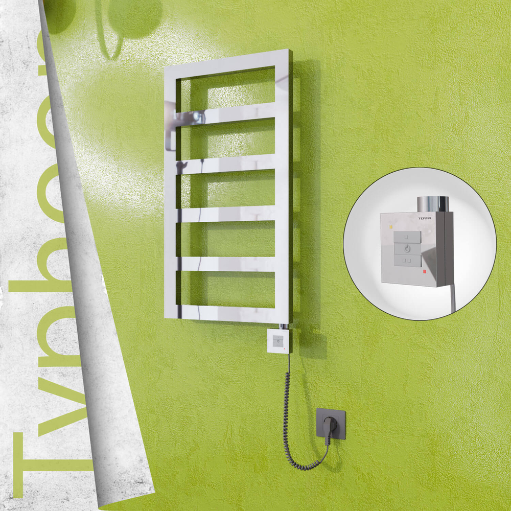 Typhoon Sèche-serviettes Électrique en Inox 400x740 Poli Miroir (KTX1 Thermostat) 200W Câble Spiralé - 1