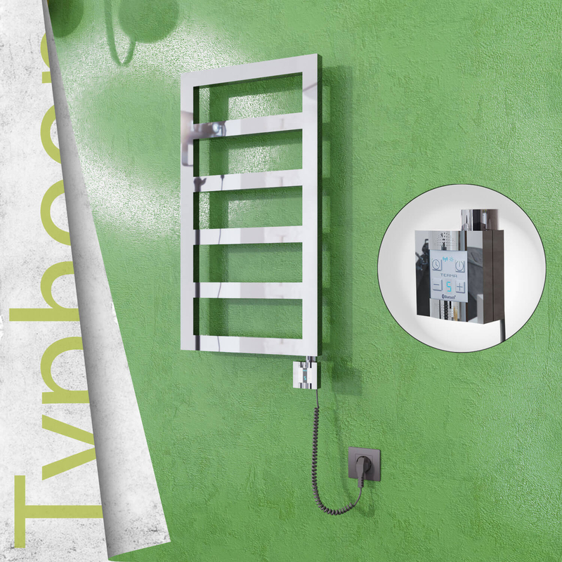 Typhoon Sèche-serviettes Électrique en Inox 400x740 Poli Miroir (KTX4 Thermostat) 200W Câble Spiralé 