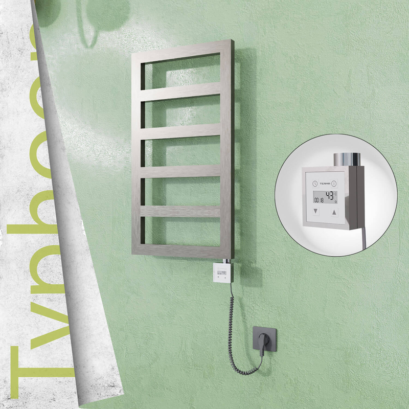 Typhoon Sèche-serviettes Électrique en Inox 400x740 Poli Satiné (KTX3 Thermostat) 200W Câble Spiralé 