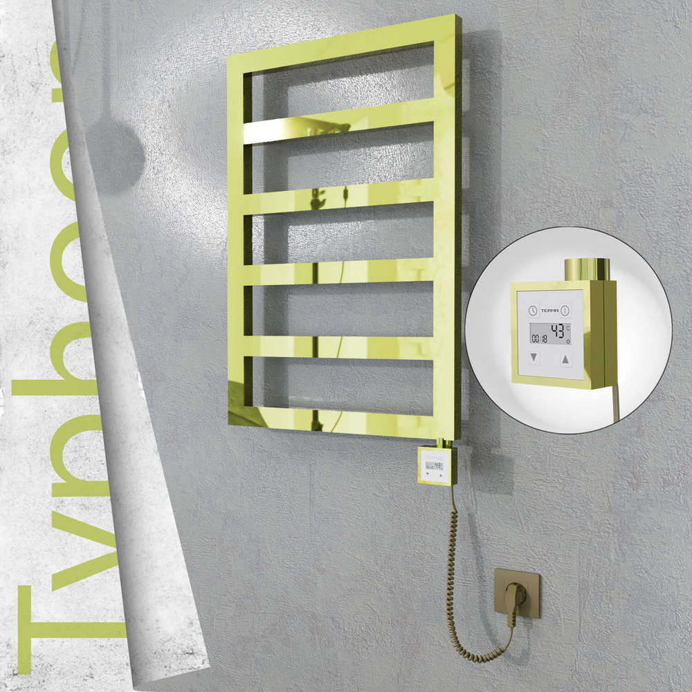 Typhoon Sèche-serviettes Électrique en Inox 500x1020 Doré (KTX3 Thermostat) 300W Câble Spiralé - 1
