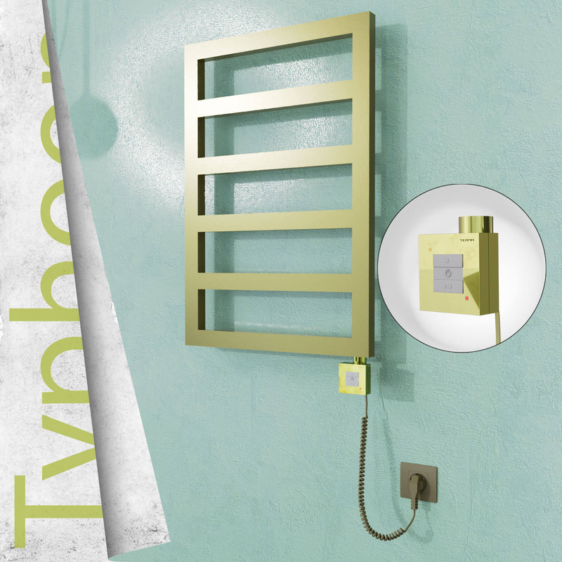 Typhoon Sèche-serviettes Électrique en Inox 500x1020 Doré Satiné (KTX1 Thermostat) 300W Câble Spiralé