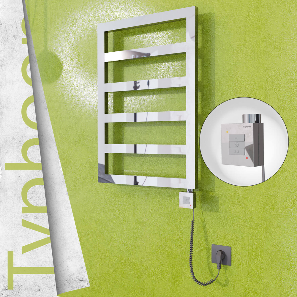 Typhoon Sèche-serviettes Électrique en Inox 500x1020 Poli Miroir (KTX1 Thermostat) 300W Câble Spiralé - 1