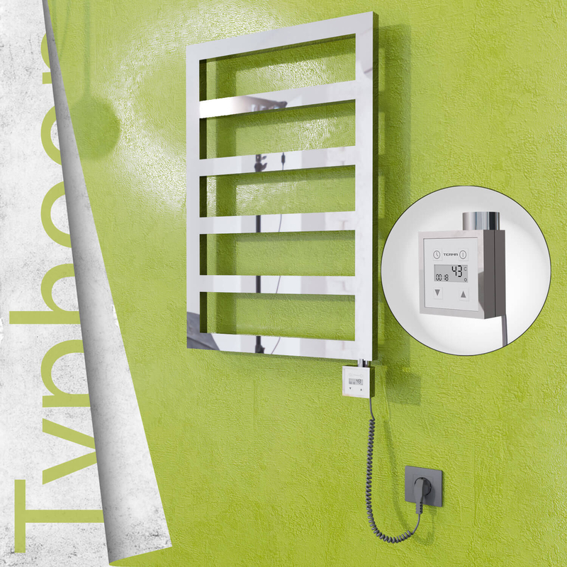 Typhoon Sèche-serviettes Électrique en Inox 500x1020 Poli Miroir (KTX3 Thermostat) 300W Câble Spiralé 