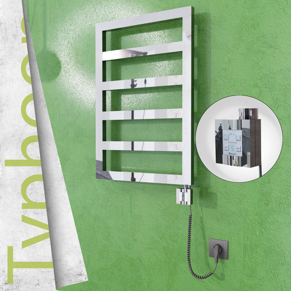 Typhoon Sèche-serviettes Électrique en Inox 500x1020 Poli Miroir (KTX4 Thermostat) 300W Câble Spiralé - 1