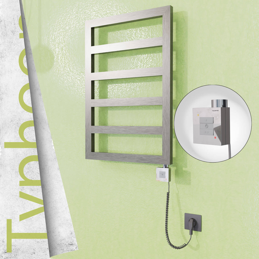 Typhoon Sèche-serviettes Électrique en Inox 500x1020 Poli Satiné (KTX1 Thermostat) 300W Câble Spiralé - 1