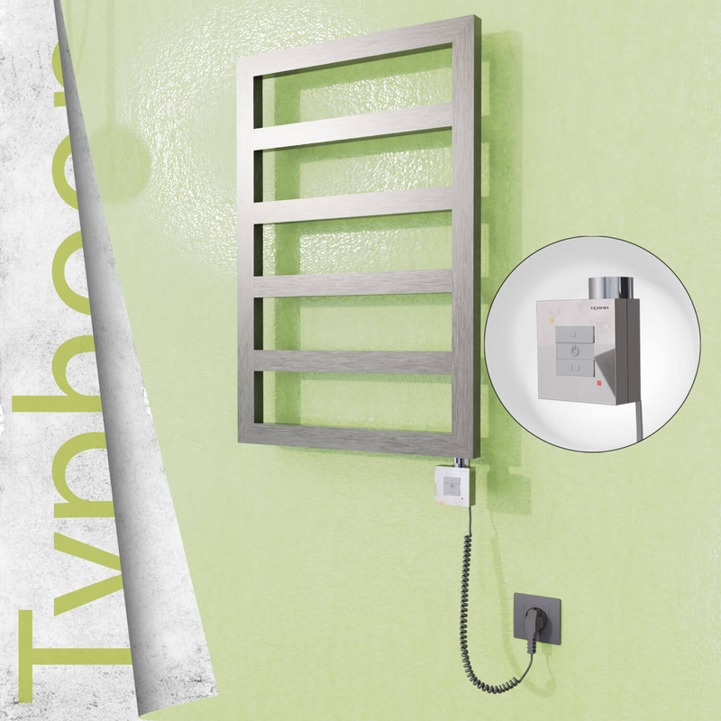Typhoon Sèche-serviettes Électrique en Inox 500x1020 Poli Satiné (KTX1 Thermostat) 300W Câble Spiralé