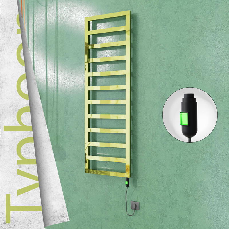 Typhoon Sèche-serviettes Électrique en Inox 500x1160 Doré (Interrupteur Marche/Arrêt) 300W 