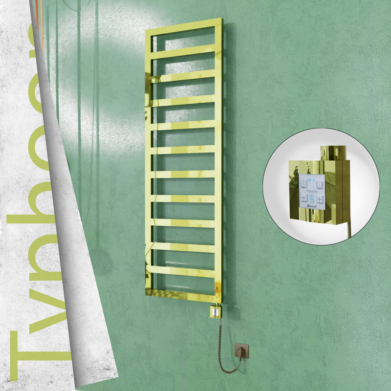 Typhoon Sèche-serviettes Électrique en Inox 500x1160 Doré (KTX4 Thermostat) 300W Câble Spiralé 
