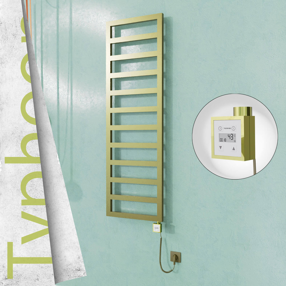 Typhoon Sèche-serviettes Électrique en Inox 500x1160 Doré Satiné (KTX3 Thermostat) 300W Câble Spiralé - 1