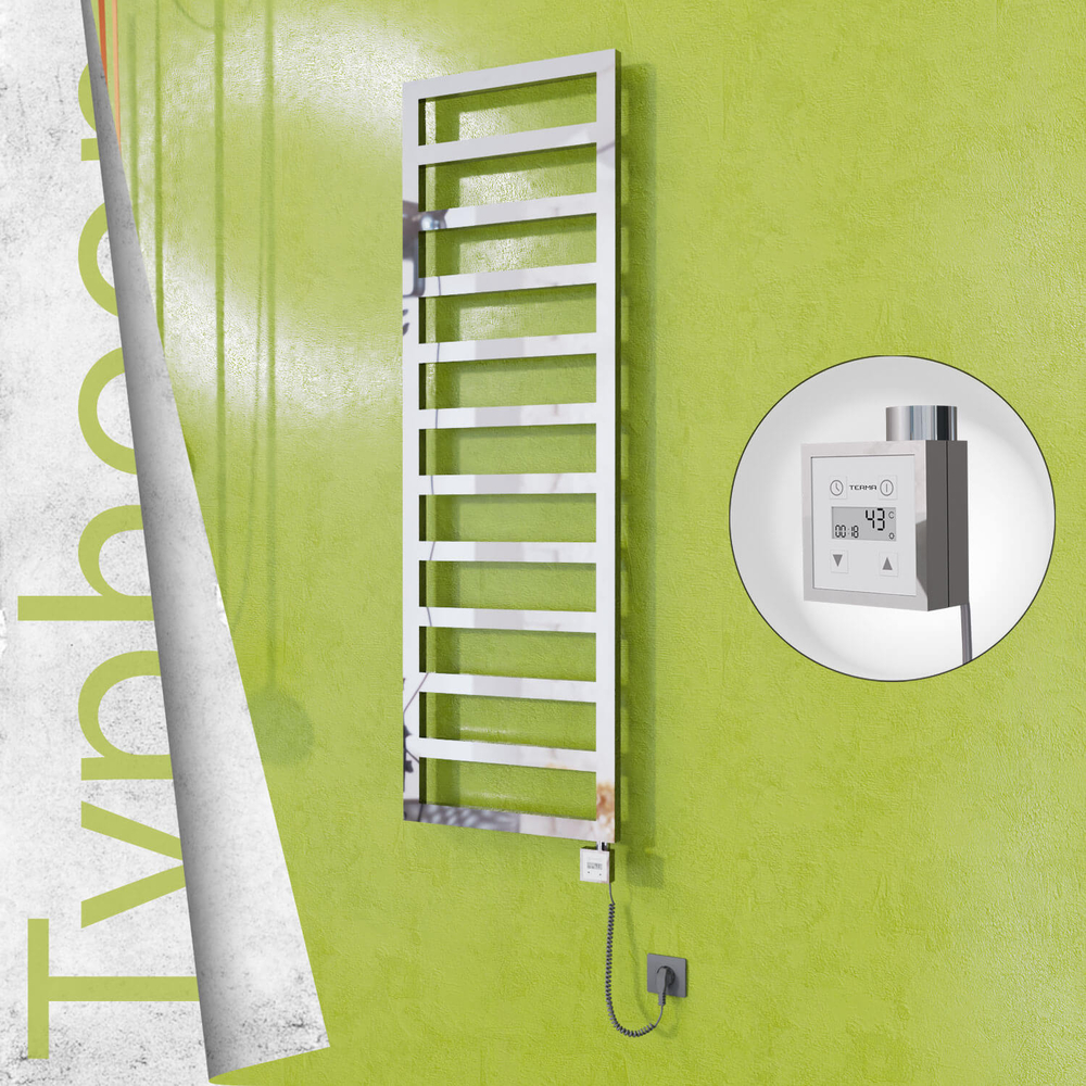 Typhoon Sèche-serviettes Électrique en Inox 500x1160 Poli Miroir (KTX3 Thermostat) 300W Câble Spiralé - 1