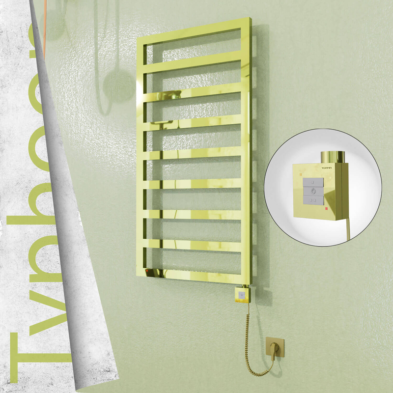 Typhoon Sèche-serviettes Électrique en Inox 500x1580 Doré (KTX1 Thermostat) 600W Câble Spiralé 