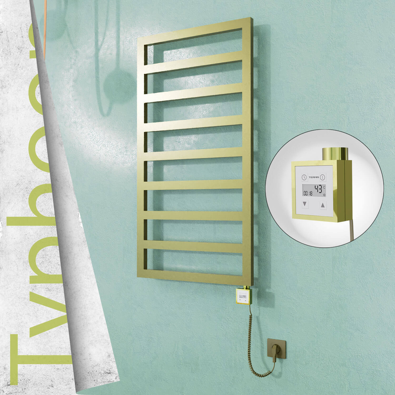 Typhoon Sèche-serviettes Électrique en Inox 500x1580 Doré Satiné (KTX3 Thermostat) 600W Câble Spiralé 
