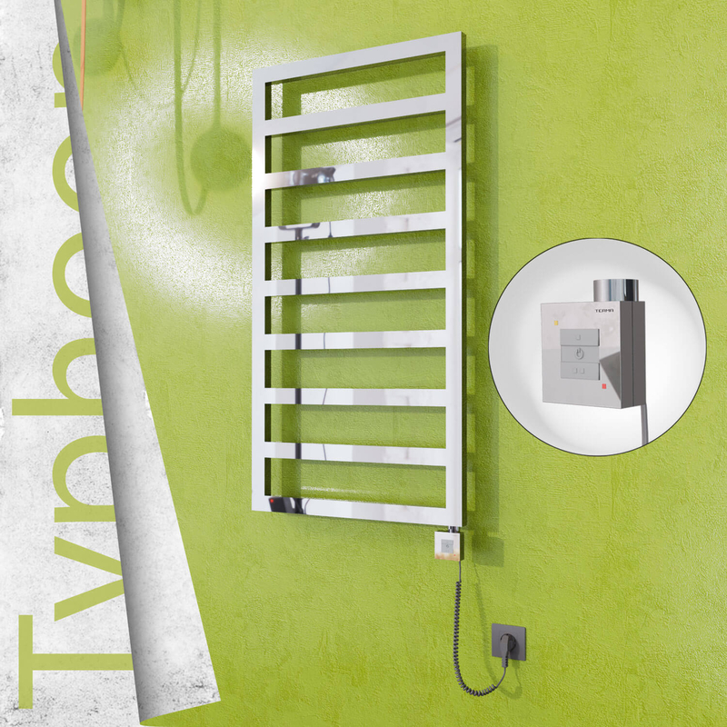 Typhoon Sèche-serviettes Électrique en Inox 500x1580 Poli Miroir (KTX1 Thermostat) 600W Câble Spiralé 
