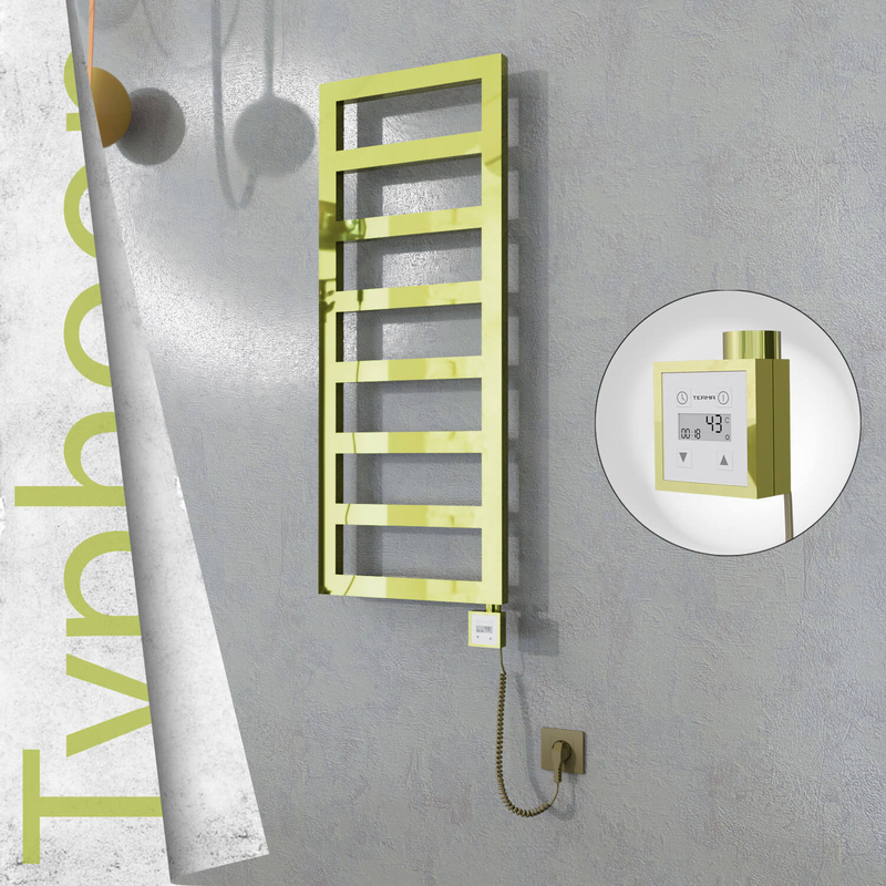 Typhoon Sèche-serviettes Électrique en Inox 500x740 Doré (KTX3 Thermostat) 200W Câble Spiralé 
