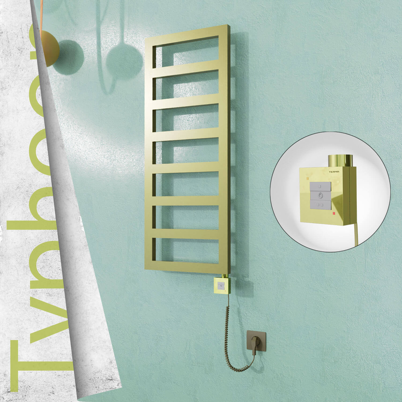 Typhoon Sèche-serviettes Électrique en Inox 500x740 Doré Satiné (KTX1 Thermostat) 200W Câble Spiralé 
