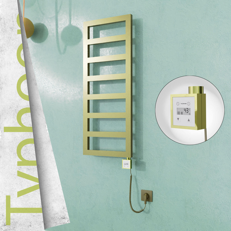 Typhoon Sèche-serviettes Électrique en Inox 500x740 Doré Satiné (KTX3 Thermostat) 200W Câble Spiralé 