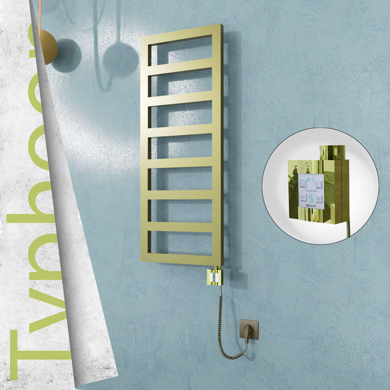 Typhoon Sèche-serviettes Électrique en Inox 500x740 Doré Satiné (KTX4 Thermostat) 200W Câble Spiralé 