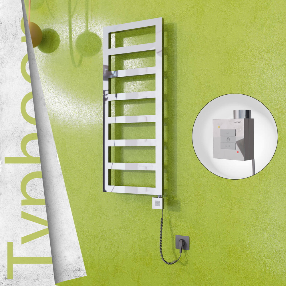 Typhoon Sèche-serviettes Électrique en Inox 500x740 Poli Miroir (KTX1 Thermostat) 200W Câble Spiralé - 1