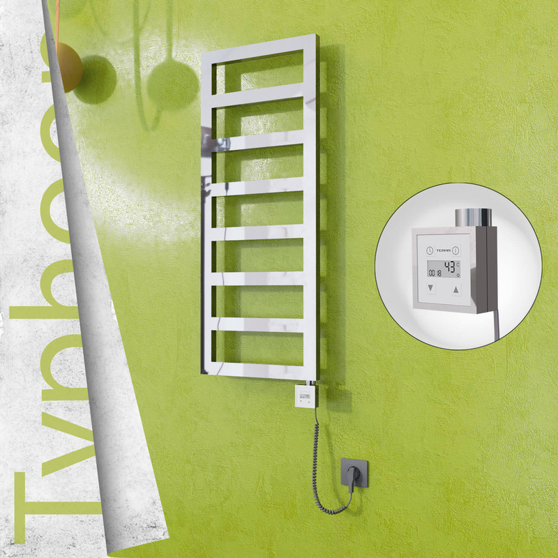 Typhoon Sèche-serviettes Électrique en Inox 500x740 Poli Miroir (KTX3 Thermostat) 200W Câble Spiralé 