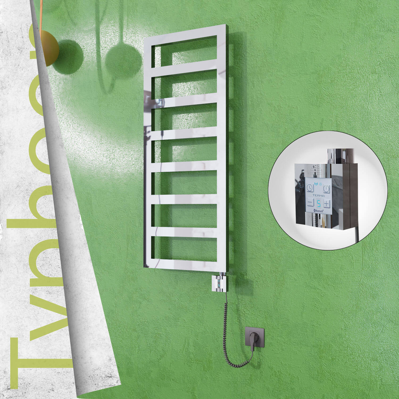 Typhoon Sèche-serviettes Électrique en Inox 500x740 Poli Miroir (KTX4 Thermostat) 200W Câble Spiralé 