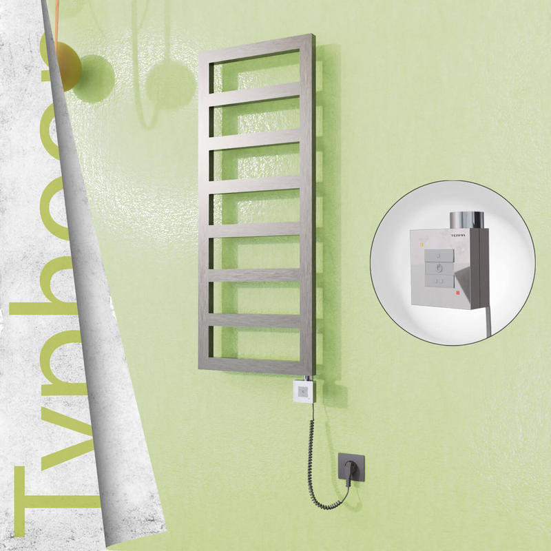 Typhoon Sèche-serviettes Électrique en Inox 500x740 Poli Satiné (KTX1 Thermostat) 200W Câble Spiralé 