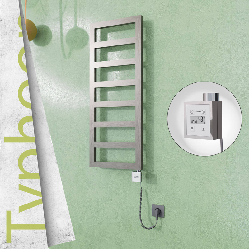 Typhoon Sèche-serviettes Électrique en Inox 500x740 Poli Satiné (KTX3 Thermostat) 200W Câble Spiralé 