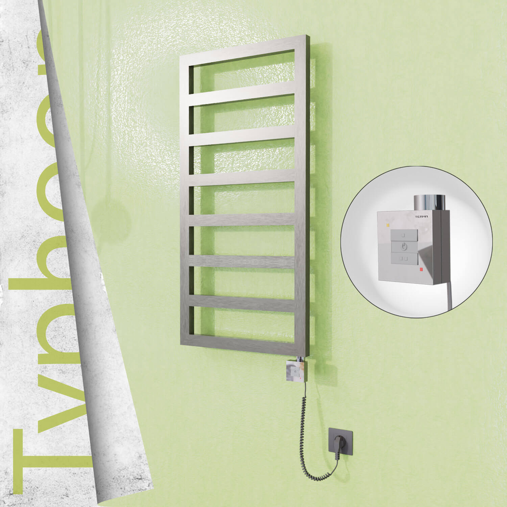 Typhoon Sèche-serviettes Électrique en Inox 600x1020 Poli Satiné (KTX1 Thermostat) 300W Câble Spiralé - 1