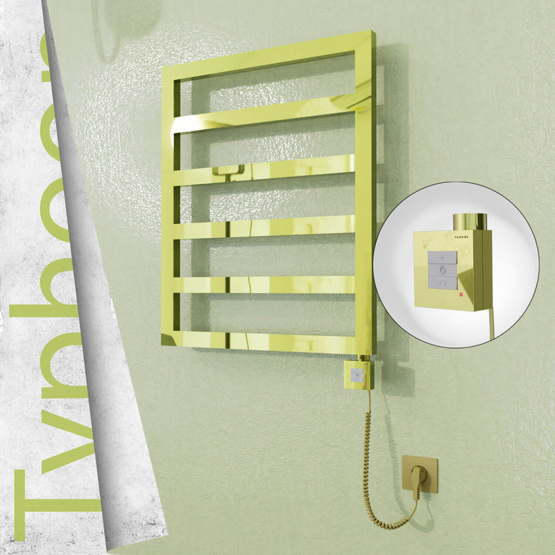 Typhoon Sèche-serviettes Électrique en Inox 600x1160 Doré (KTX1 Thermostat) 300W Câble Spiralé 