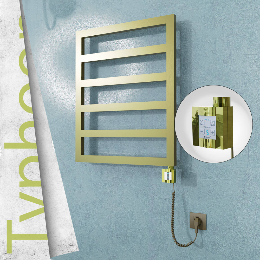 Typhoon Sèche-serviettes Électrique en Inox 600x1160 Doré Satiné (KTX4 Thermostat) 300W Câble Spiralé - 1